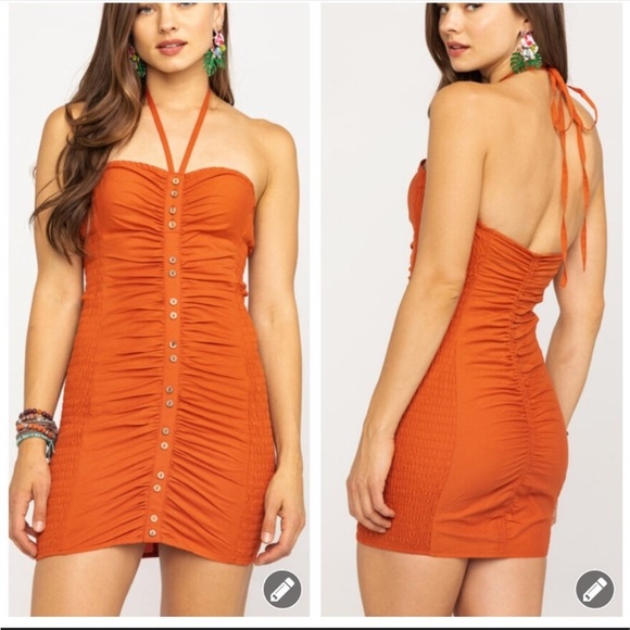Free People Orange Mini Dress - Picture 1 of 14